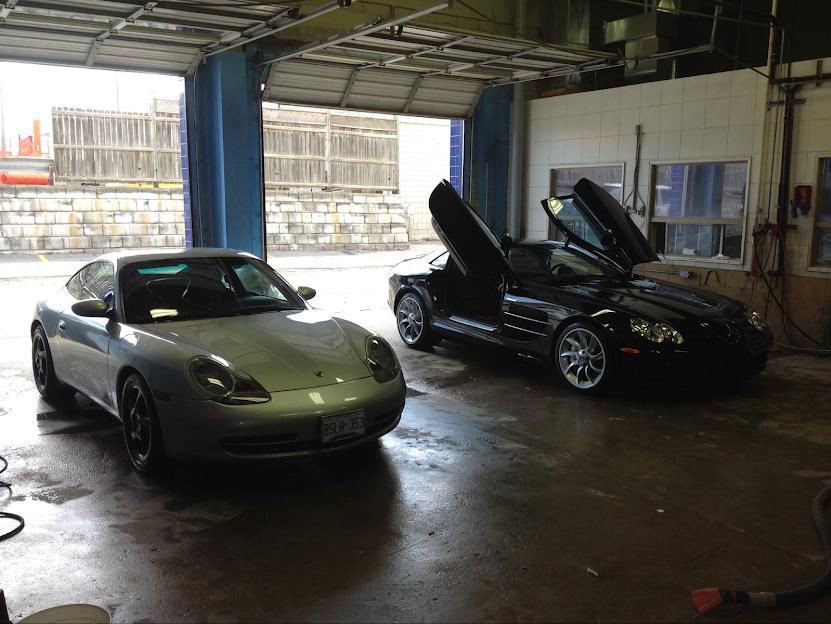 Sports cars in detailing bay